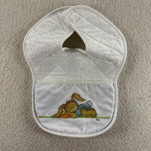 Handmade Quilted Baby Bib OS White Cross Stitch Bunny Carrot Vintage Baby Shower